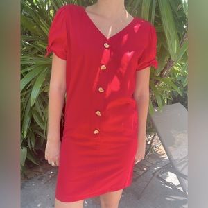 Red Cotton Shell Button Dress